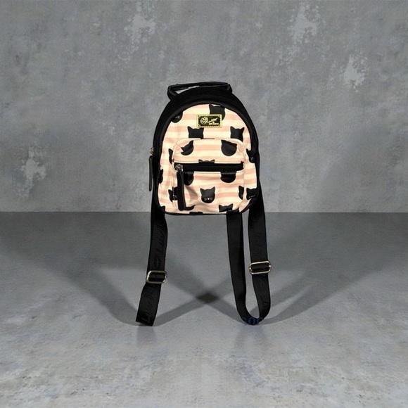 Betsey Johnson Black and Pink Striped Backpack - Picture 2 of 6